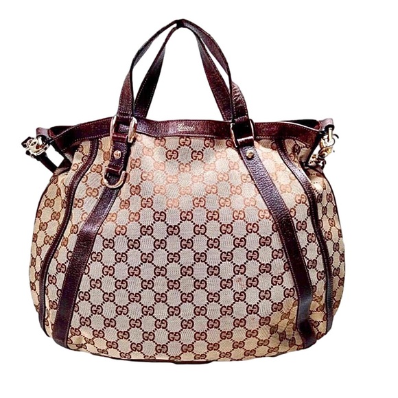 GUCCI Abbey Monogram Oversized Tan Canvas & Brown Leather Crossbody Shoulder Bag - Picture 16 of 17